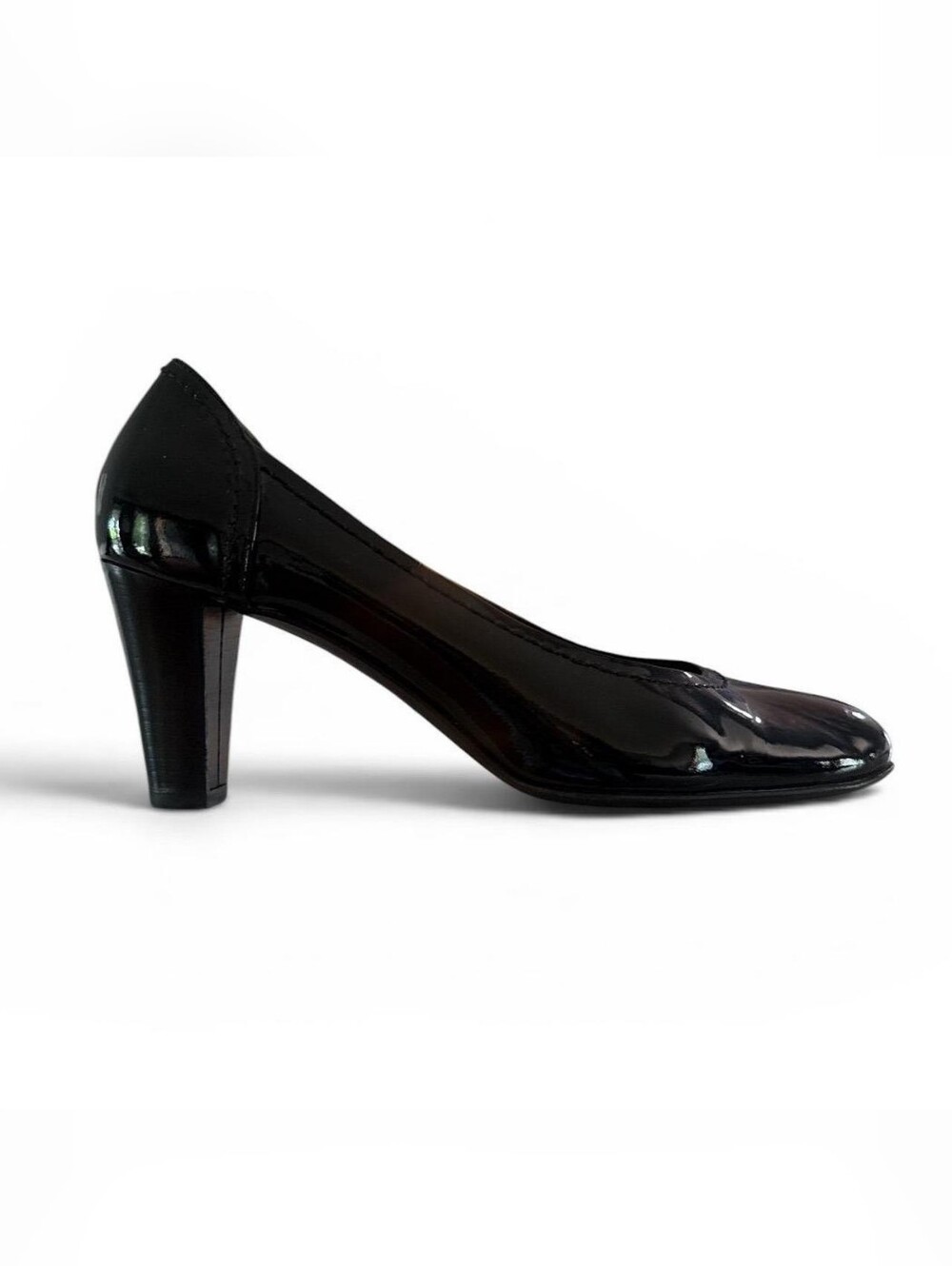 Agl Black Patent Block Heel Pump